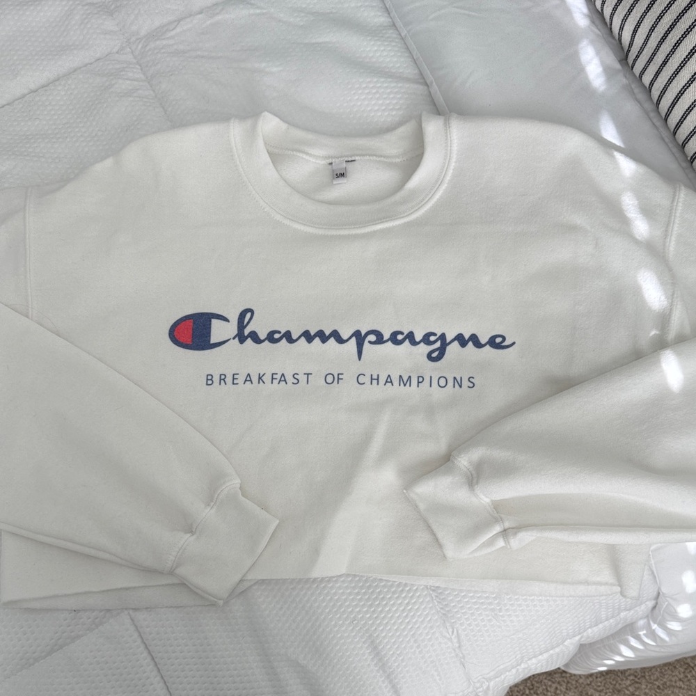 White Cropped Graphic Sweatshirt - Champagne